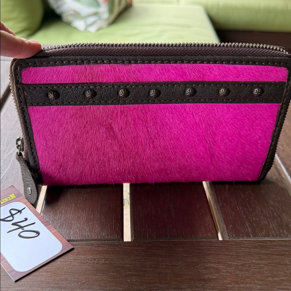 Pink and Brown Cowhide Women's Wallet NWT